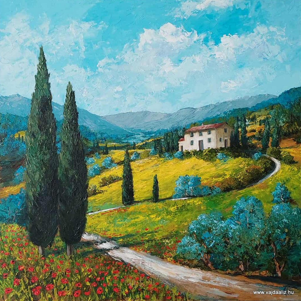 Toszkán utakon - akril faroston 50 x 50 cm - 89.800,- Ft
