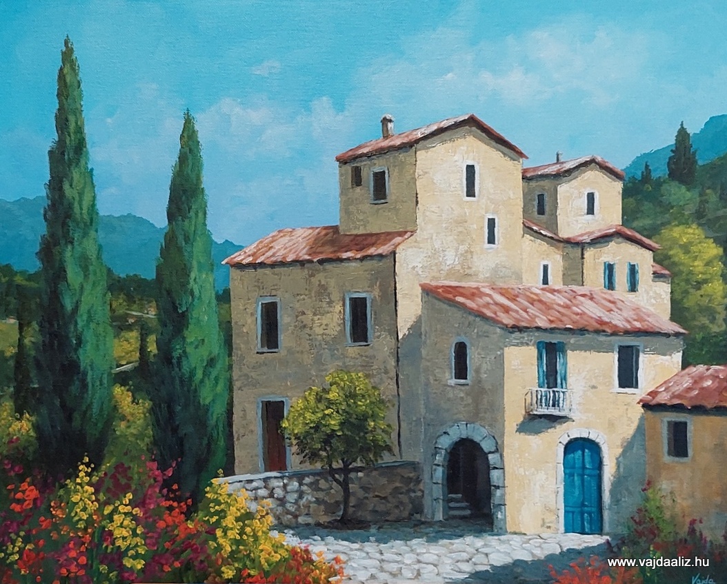 Virágos utca - akril 40 x 50 cm - 72.000,- Ft